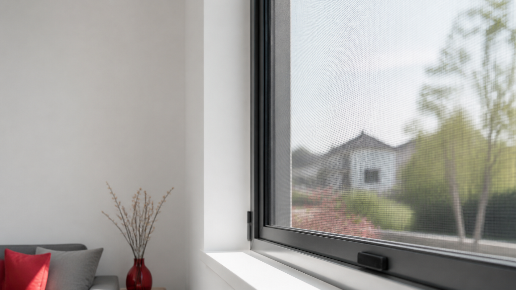 Modernes Fenster mit Insektenschutzgewebe